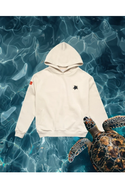 Bluza damska Basic z kapturem z żółwiem caretta - off white